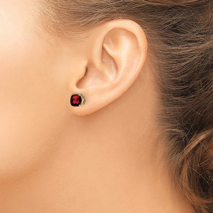 Shop Stylish 14K Gold 6x6mm Cushion-Cut Garnet Checker Earrings - Affordable Luxury!-3