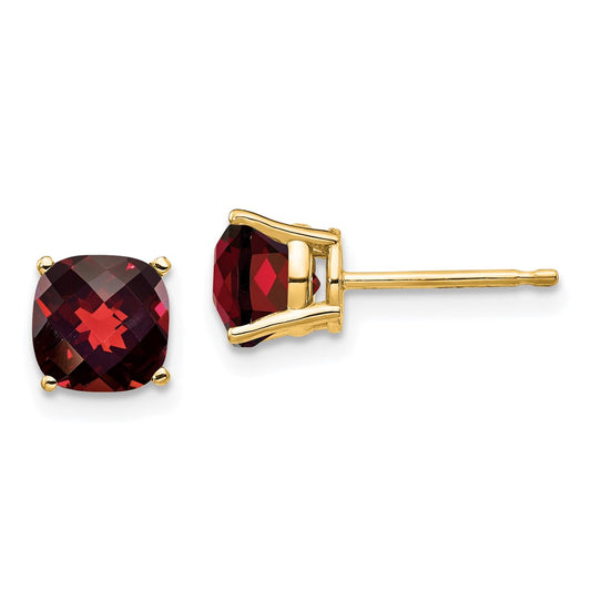 Shop Stylish 14K Gold 6x6mm Cushion-Cut Garnet Checker Earrings - Affordable Luxury!