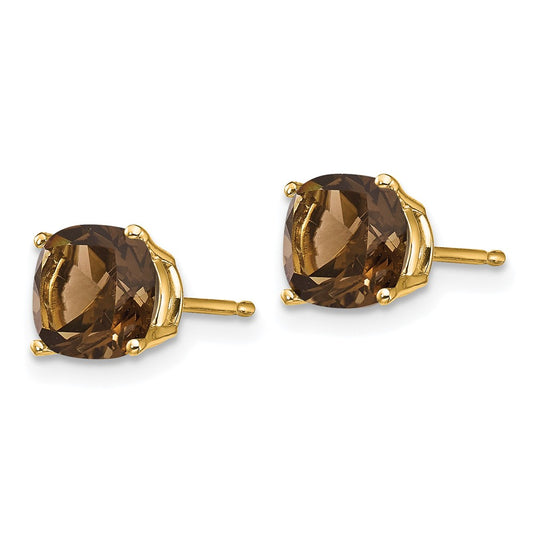 Shop Stylish 14K Gold 6mm Cushion Cut Smoky Quartz Earrings - Luxury Value!