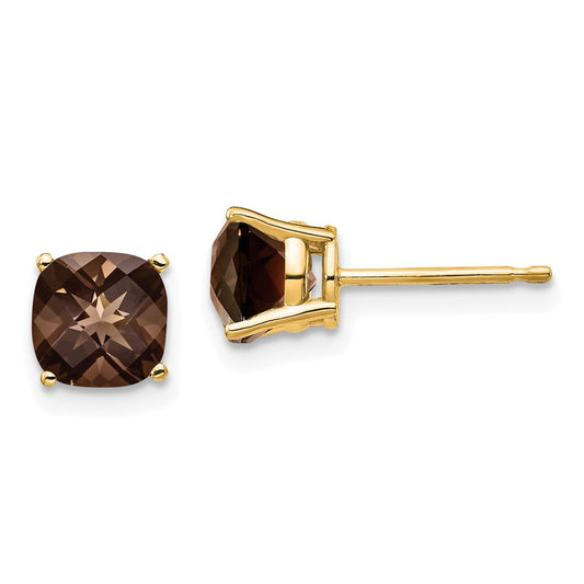 Shop Stylish 14K Gold 6mm Cushion Cut Smoky Quartz Earrings - Luxury Value!