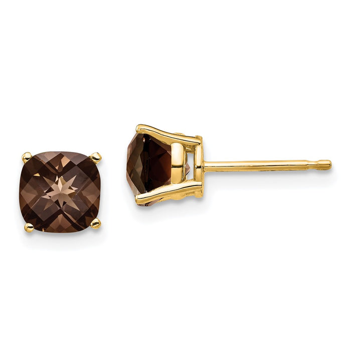 Shop Stylish 14K Gold 6mm Cushion Cut Smoky Quartz Earrings - Luxury Value!-1