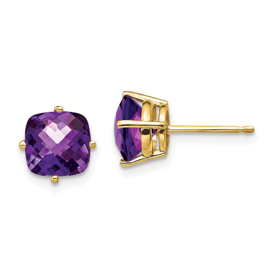 Exclusive 14K Gold Amethyst Earrings, 7x7mm Cushion Cut - Stylish Value!
