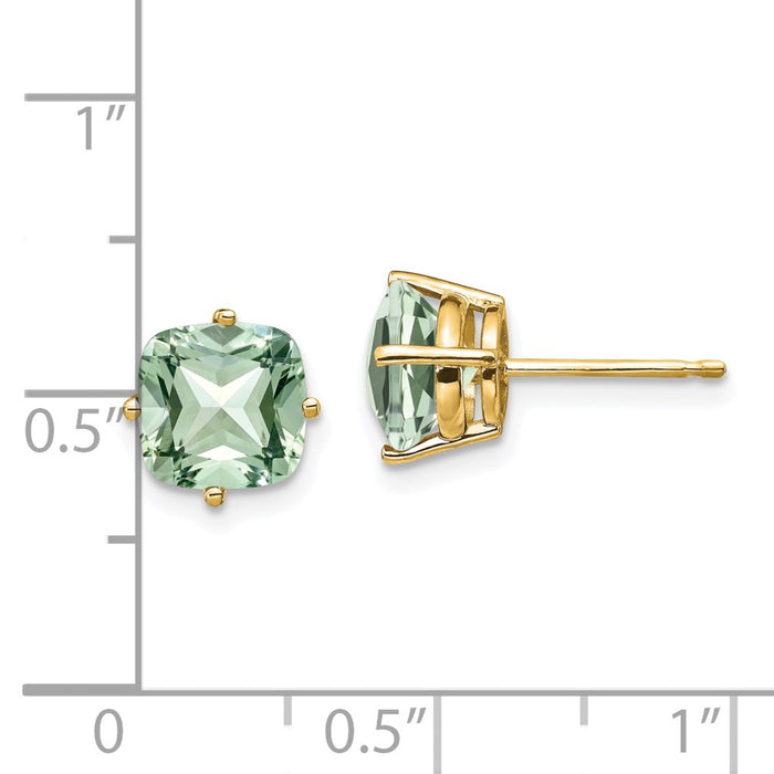Exclusive 14K Gold 7mm Cushion-Cut Green Quartz Earrings - Stylish Value!-4
