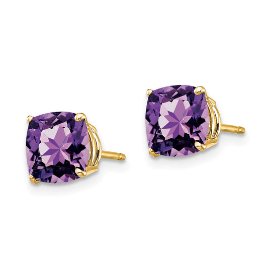 Shop 14K Gold 7x7mm Cushion-Cut Amethyst Earrings - Stylish Luxury Value!