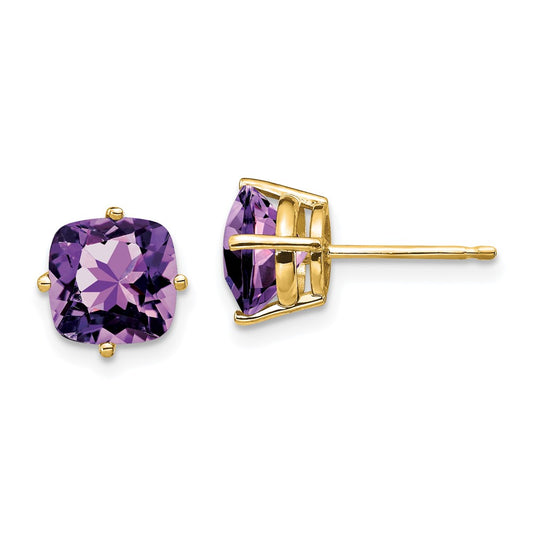Shop 14K Gold 7x7mm Cushion-Cut Amethyst Earrings - Stylish Luxury Value!