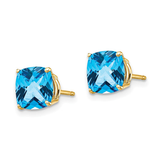 Exclusive 14K Gold 7x7mm Cushion-Cut Blue Topaz Earrings - Stylish Luxury!