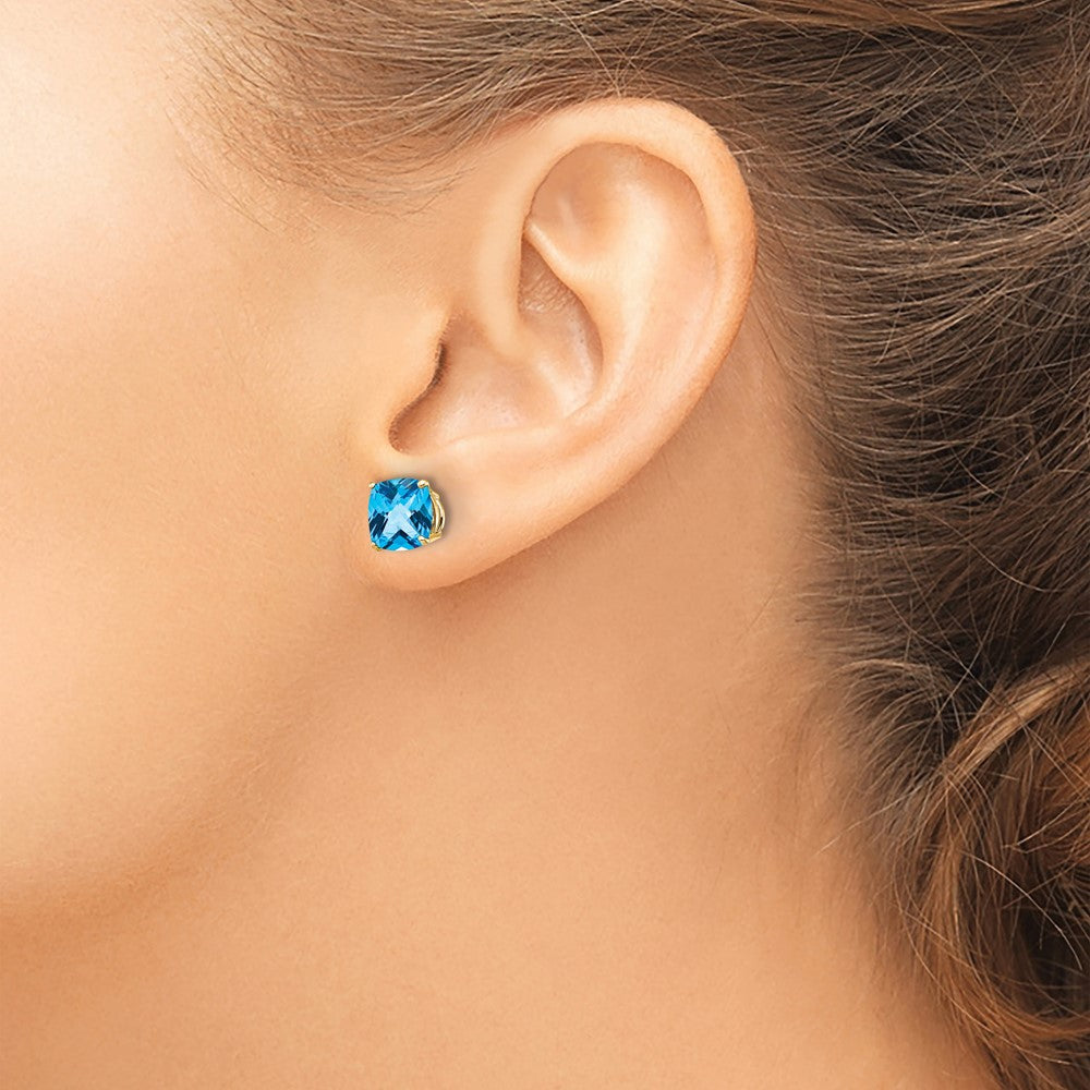 Exclusive 14K Gold 7x7mm Cushion-Cut Blue Topaz Earrings - Stylish Luxury!