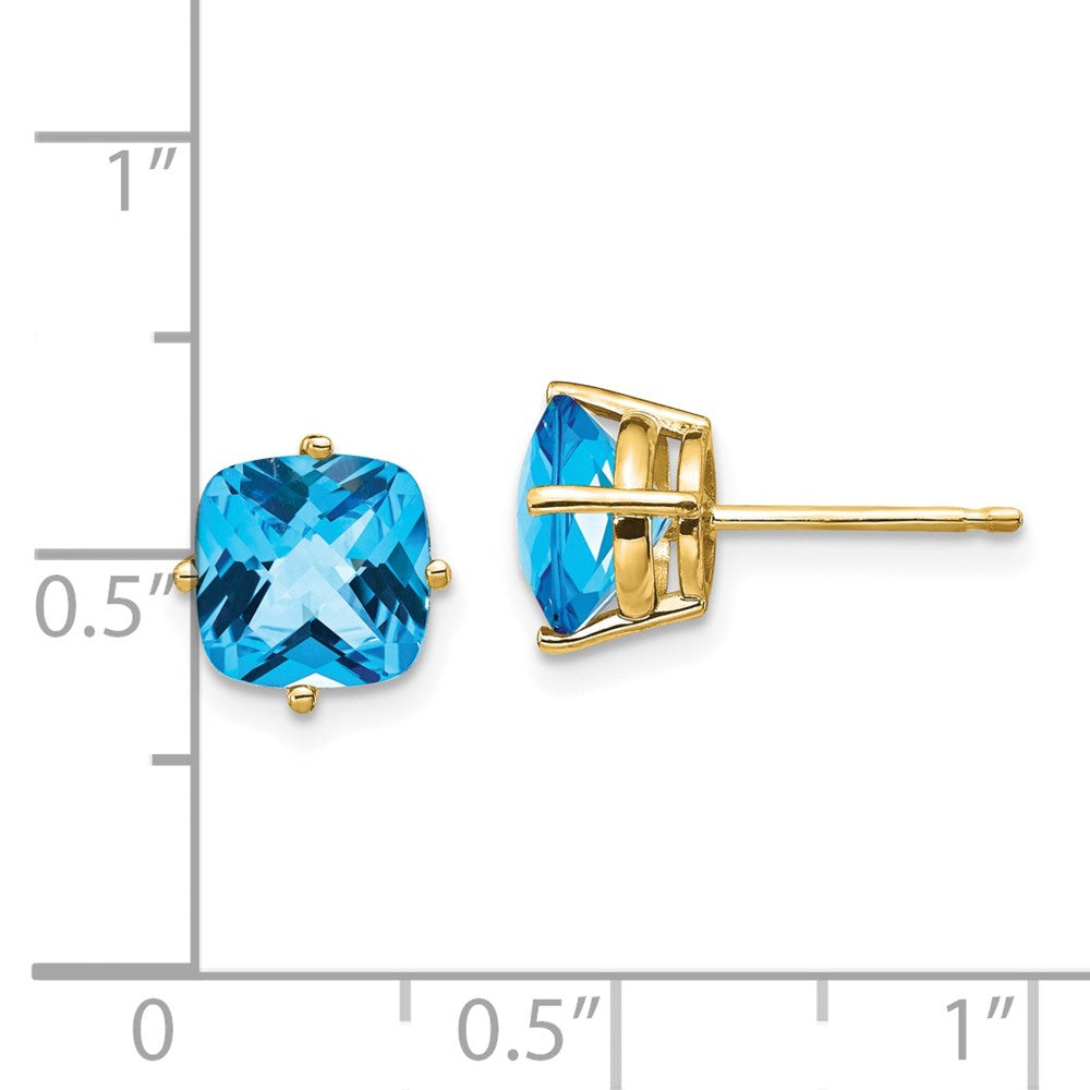 Exclusive 14K Gold 7x7mm Cushion-Cut Blue Topaz Earrings - Stylish Luxury!