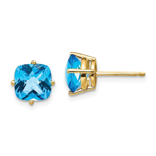 Exclusive 14K Gold 7x7mm Cushion-Cut Blue Topaz Earrings - Stylish Luxury!