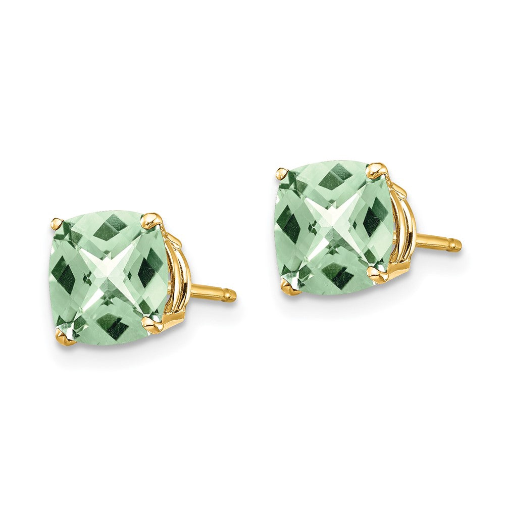 Buy Stylish 14K Gold 7mm Cushion Checker-Cut Green Quartz Earrings - Luxury Value
