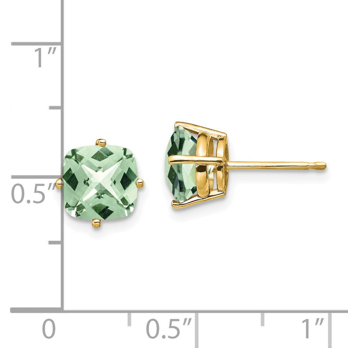 Buy Stylish 14K Gold 7mm Cushion Checker-Cut Green Quartz Earrings - Luxury Value-4