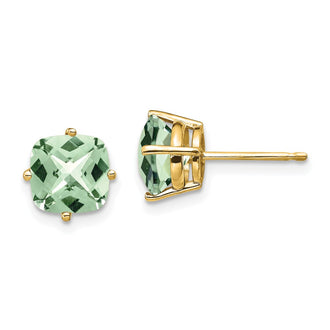 Buy Stylish 14K Gold 7mm Cushion Checker-Cut Green Quartz Earrings - Luxury Value