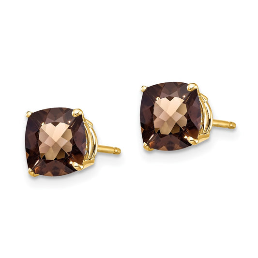 Shop Stylish 14K Gold 7mm Cushion Smoky Quartz Earrings - Luxury Value!