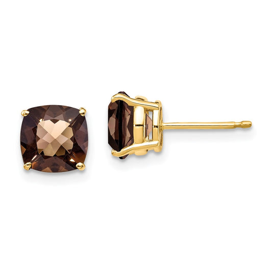 Shop Stylish 14K Gold 7mm Cushion Smoky Quartz Earrings - Luxury Value!