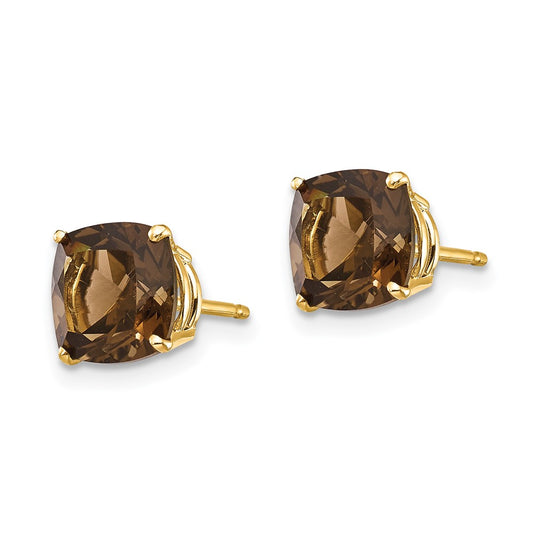 Shop Stylish 14K Gold 7mm Cushion Cut Smoky Quartz Earrings - Luxury Value