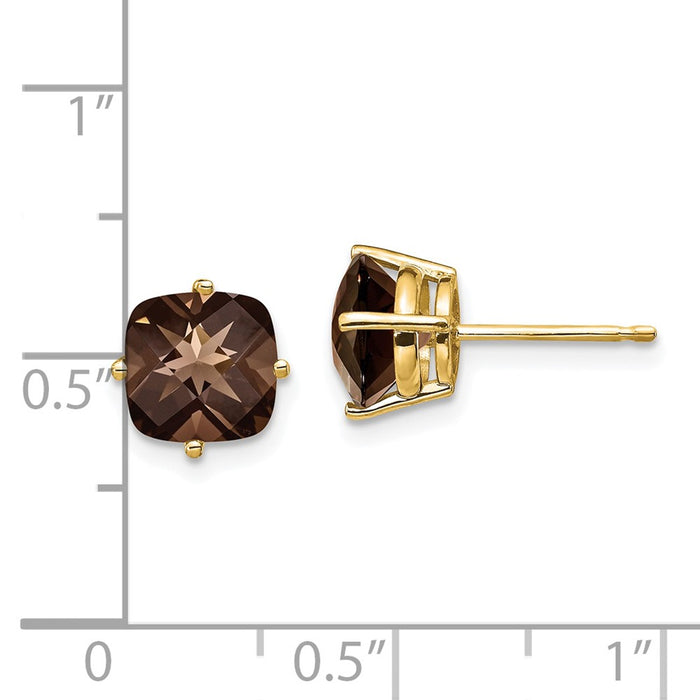 Shop Stylish 14K Gold 7mm Cushion Cut Smoky Quartz Earrings - Luxury Value-4