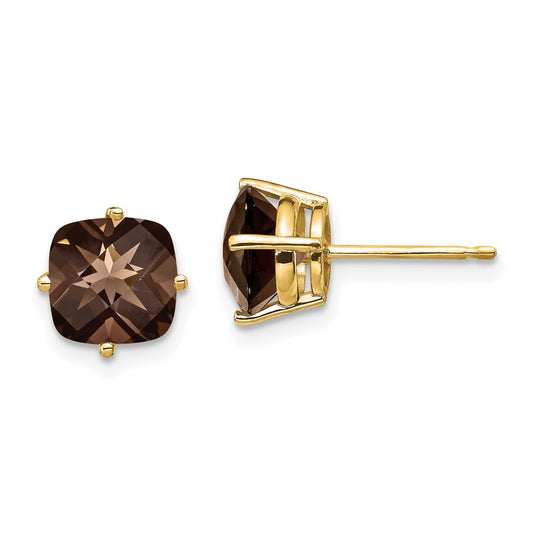 Shop Stylish 14K Gold 7mm Cushion Cut Smoky Quartz Earrings - Luxury Value