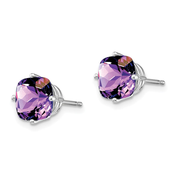 14K White Gold Cushion Cut Amethyst Earrings - 7x7mm - Style GR1-1013833