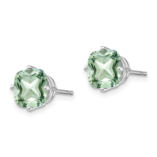 High-quality 14K Gold 7mm Cushion-Cut Green Quartz Earrings - Stylish Value!