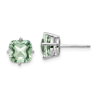 High-quality 14K Gold 7mm Cushion-Cut Green Quartz Earrings - Stylish Value!