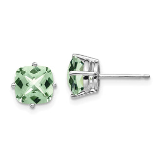 Exclusive 14K Gold 7mm Cushion Checker-Cut Green Quartz Earrings - Stylish Value