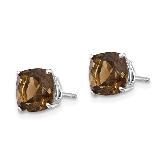 Exclusive 14K Gold 7mm Cushion Smoky Quartz Earrings - Stylish Value Buy