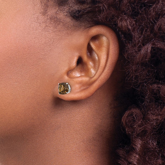 Exclusive 14K Gold 7mm Cushion Smoky Quartz Earrings - Stylish Value Buy-3