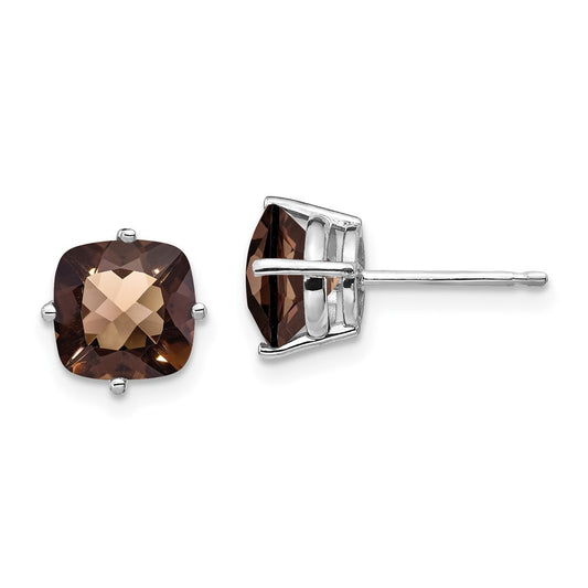 Exclusive 14K Gold 7mm Cushion Smoky Quartz Earrings - Stylish Value Buy