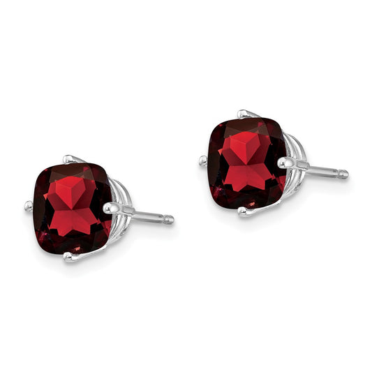 Buy Exclusive 14K White Gold Cushion Garnet Checker Earrings - 7x7mm, Stylish & Affordable