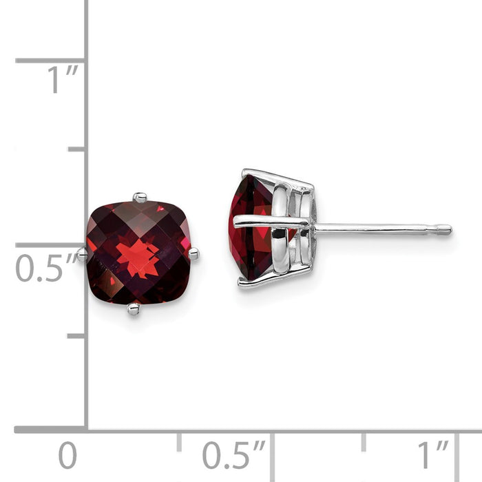 Buy Exclusive 14K White Gold Cushion Garnet Checker Earrings - 7x7mm, Stylish & Affordable-4