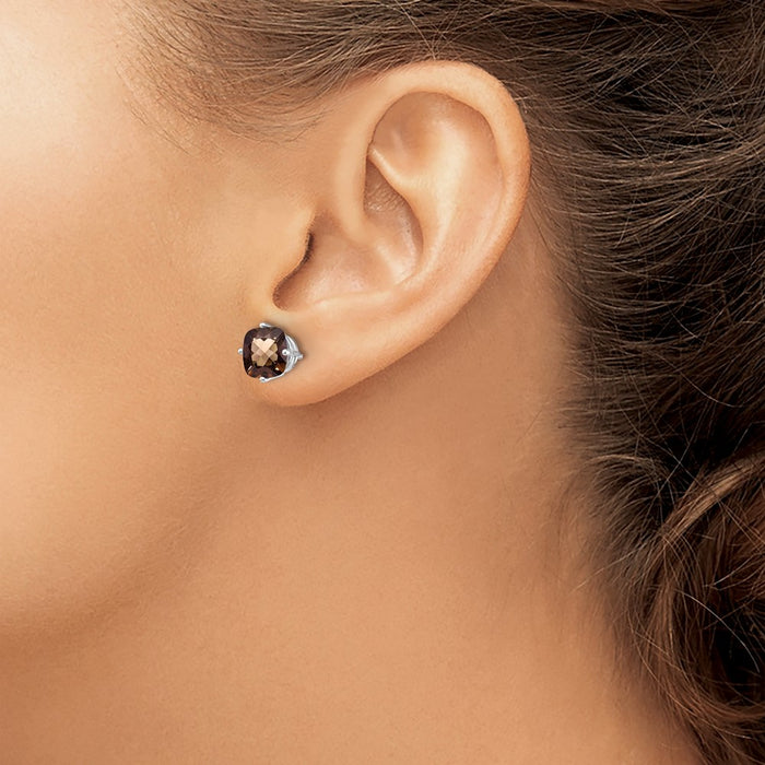 Shop Stylish 14K Gold 7mm Cushion Cut Smoky Quartz Earrings - Affordable Luxury-3