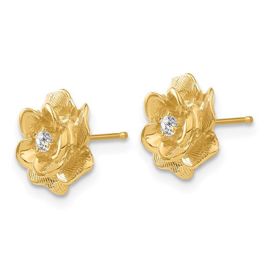High-Quality 14K Gold AA Diamond Floral Stud Earrings - Luxury Style & Value