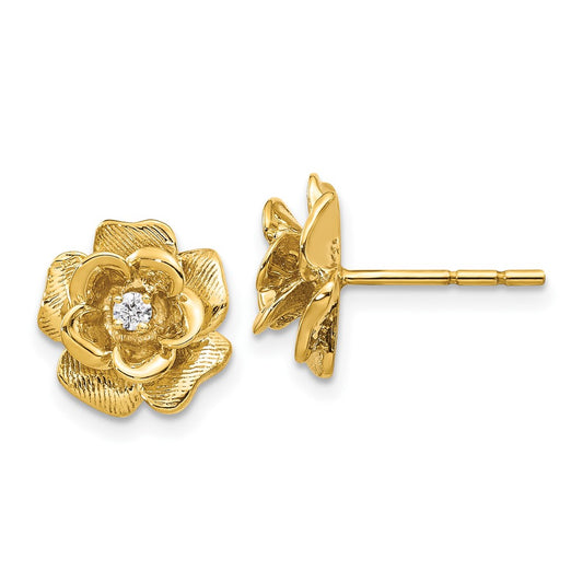 High-Quality 14K Gold AA Diamond Floral Stud Earrings - Luxury Style & Value