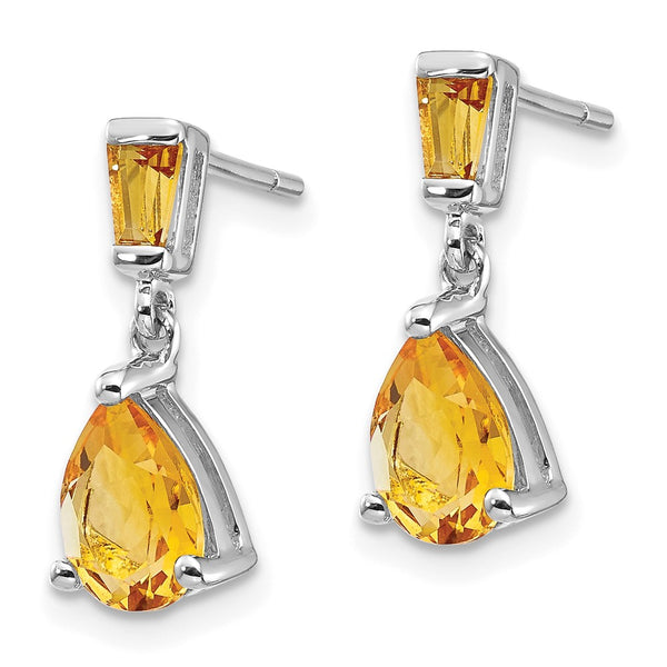 14K White Gold Citrine Drop Earrings, 1.5" Long