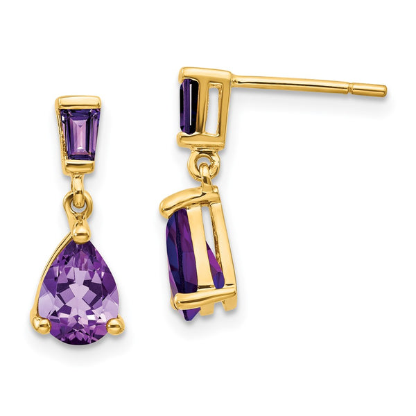 14K Gold Amethyst Drop Earrings