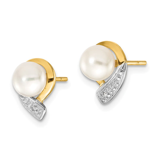 Exclusive 14K White Gold Pearl Button Earrings - Stylish 5-6mm with Diamond Accent