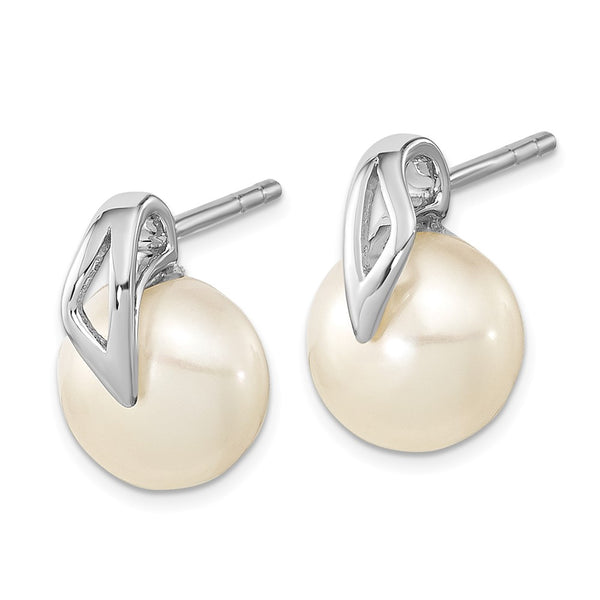 14K White Gold Freshwater Pearl Button Earrings - 7-8mm - Style GR1-1013946