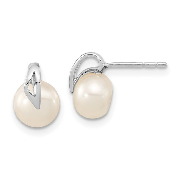 14K White Gold Freshwater Pearl Button Earrings - 7-8mm - Style GR1-1013946