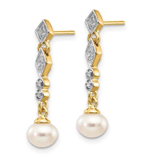 High-Quality 14K White Gold Pearl Earrings, 5-6mm, Stylish 0.04ct Diamond Accents