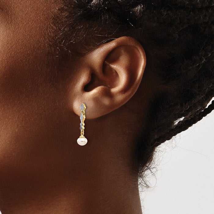 High-Quality 14K White Gold Pearl Earrings, 5-6mm, Stylish 0.04ct Diamond Accents-3
