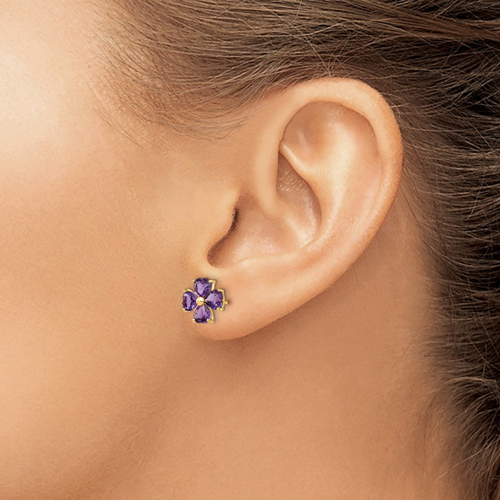 Shop Exclusive 14K Gold Heart-Shaped Amethyst Floral Stud Earrings - Stylish!