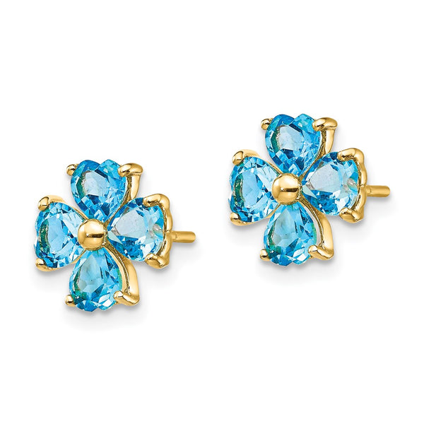 14K Gold Heart-Shaped Swiss Blue Topaz Floral Stud Earrings