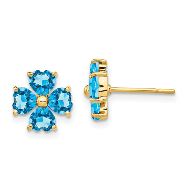 14K Gold Heart-Shaped Swiss Blue Topaz Floral Stud Earrings