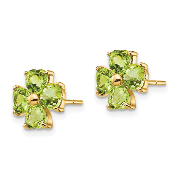 14K Gold Heart-Shaped Peridot Floral Stud Earrings