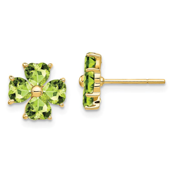 14K Gold Heart-Shaped Peridot Floral Stud Earrings