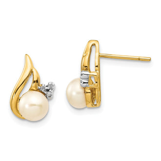 Buy Stylish 14K Gold & Rhodium Pearl Earrings | 5-6mm Freshwater & 0.02ct Diamond