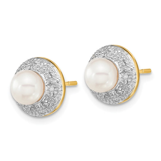 Buy Stylish 14K Gold & Rhodium Freshwater Pearl Earrings with 0.05ct Diamonds