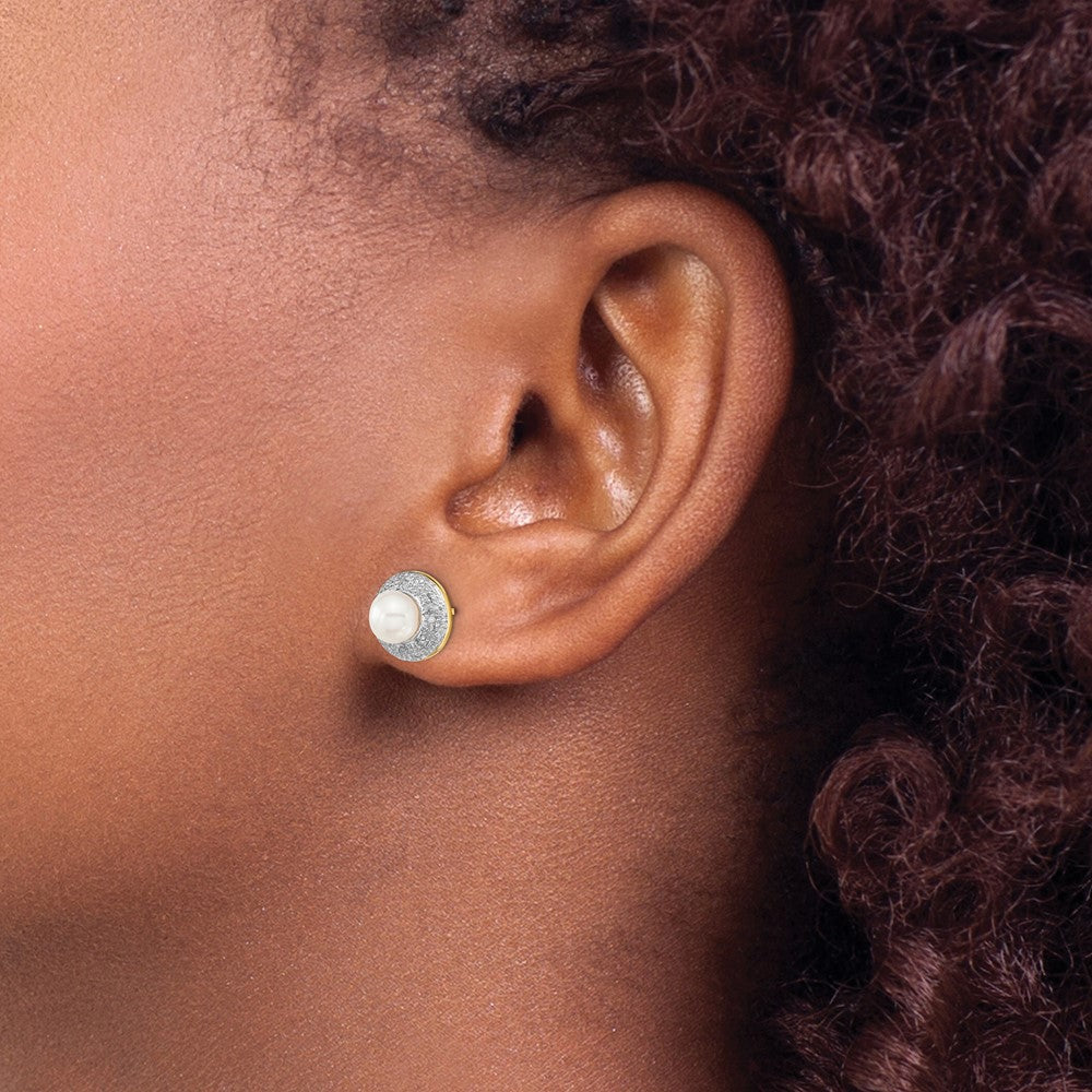 Buy Stylish 14K Gold & Rhodium Freshwater Pearl Earrings with 0.05ct Diamonds
