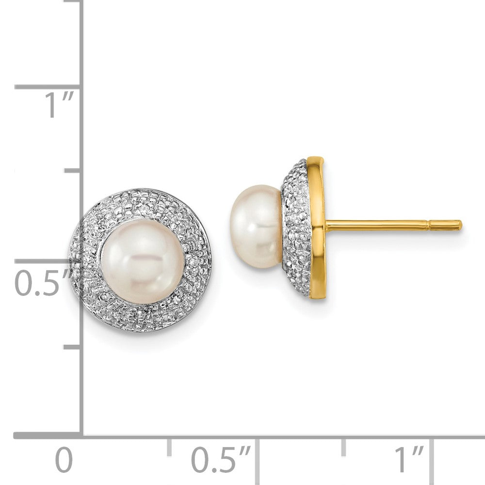Buy Stylish 14K Gold & Rhodium Freshwater Pearl Earrings with 0.05ct Diamonds