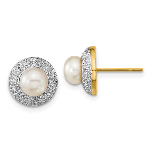 14K Gold & Rhodium Freshwater Pearl Earrings with 0.05ct Diamonds